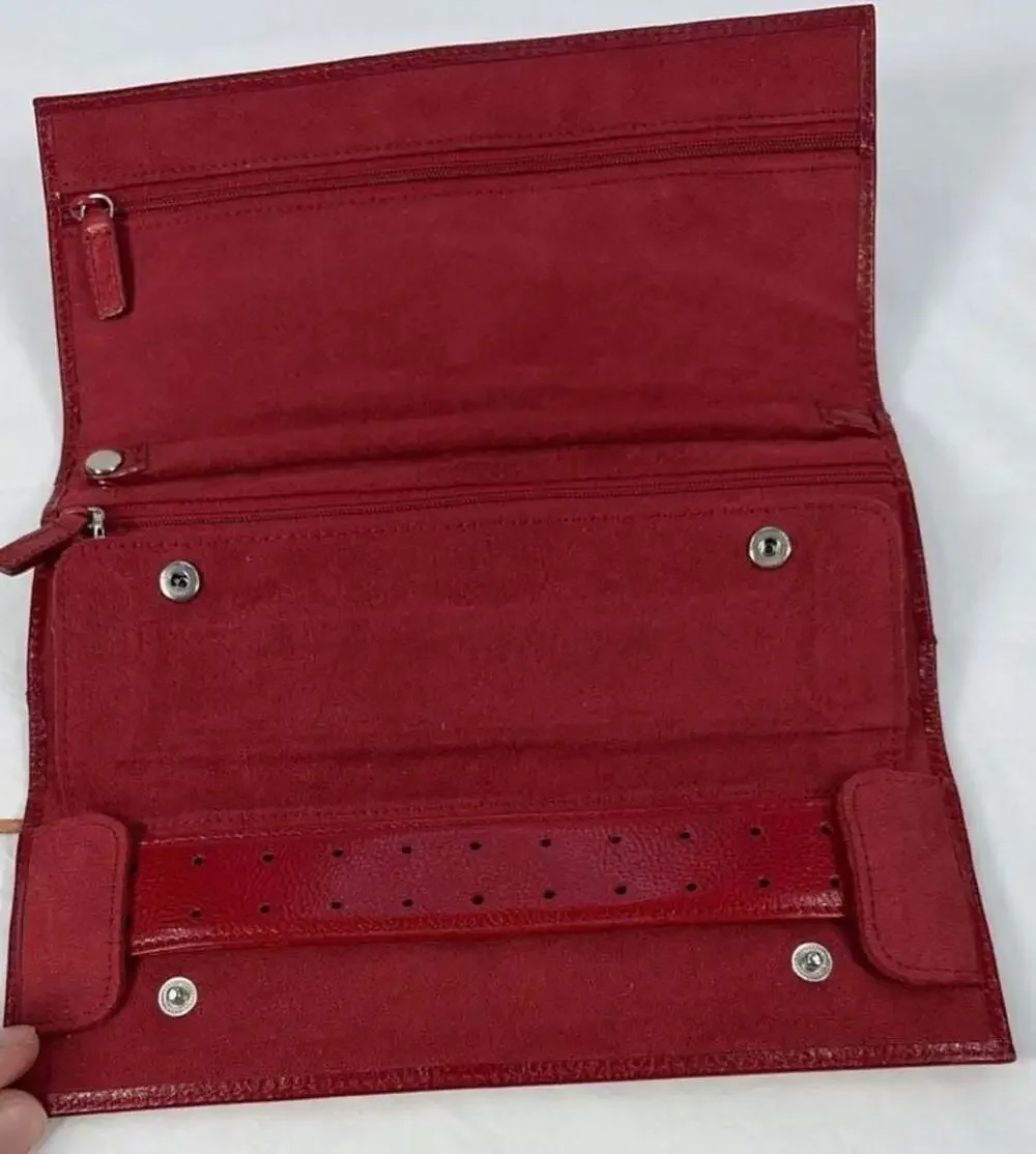 Things Remembered Vintage Red Leather Folding Wallet Case with Tie String 9x4